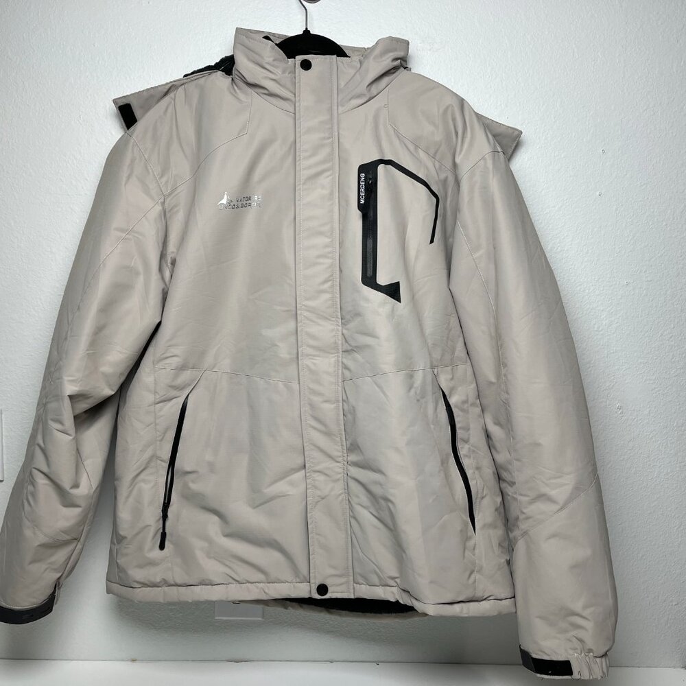 Moerdeng Mens XL water resistant windproof Hooded winter jacket Ivory